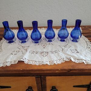 Vintage Cobalt Blue Williamsburg Global Views 4” Bud Vases 6 Pc Hand blown art